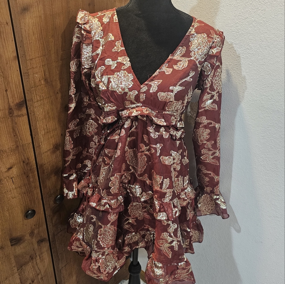 NWT Medium Maroon & Gold Altar'd State Floral Dress